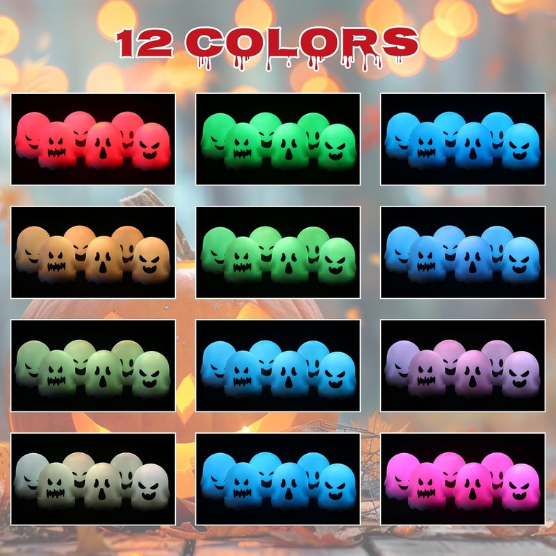 DRomance Halloween Ghost Lights Flameless Candles Battery Operated with Remote and Timer 6 Pack Color Changing LED Small Votive Candles Spooky Halloween Indoor Deocration(2 x 2.4 Inches) - Image 2